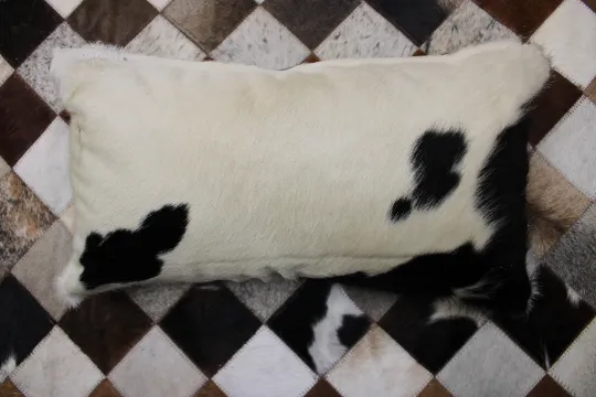 Cowhide Pillow 22"x12"  Black & White Cowhide Pillow Cover - New Cowskin Cushion Cover