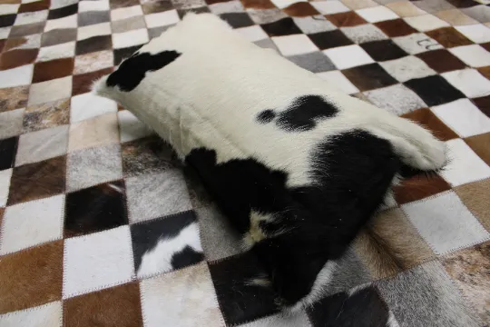 Cowhide Pillow 22"x12"  Black & White Cowhide Pillow Cover - New Cowskin Cushion Cover