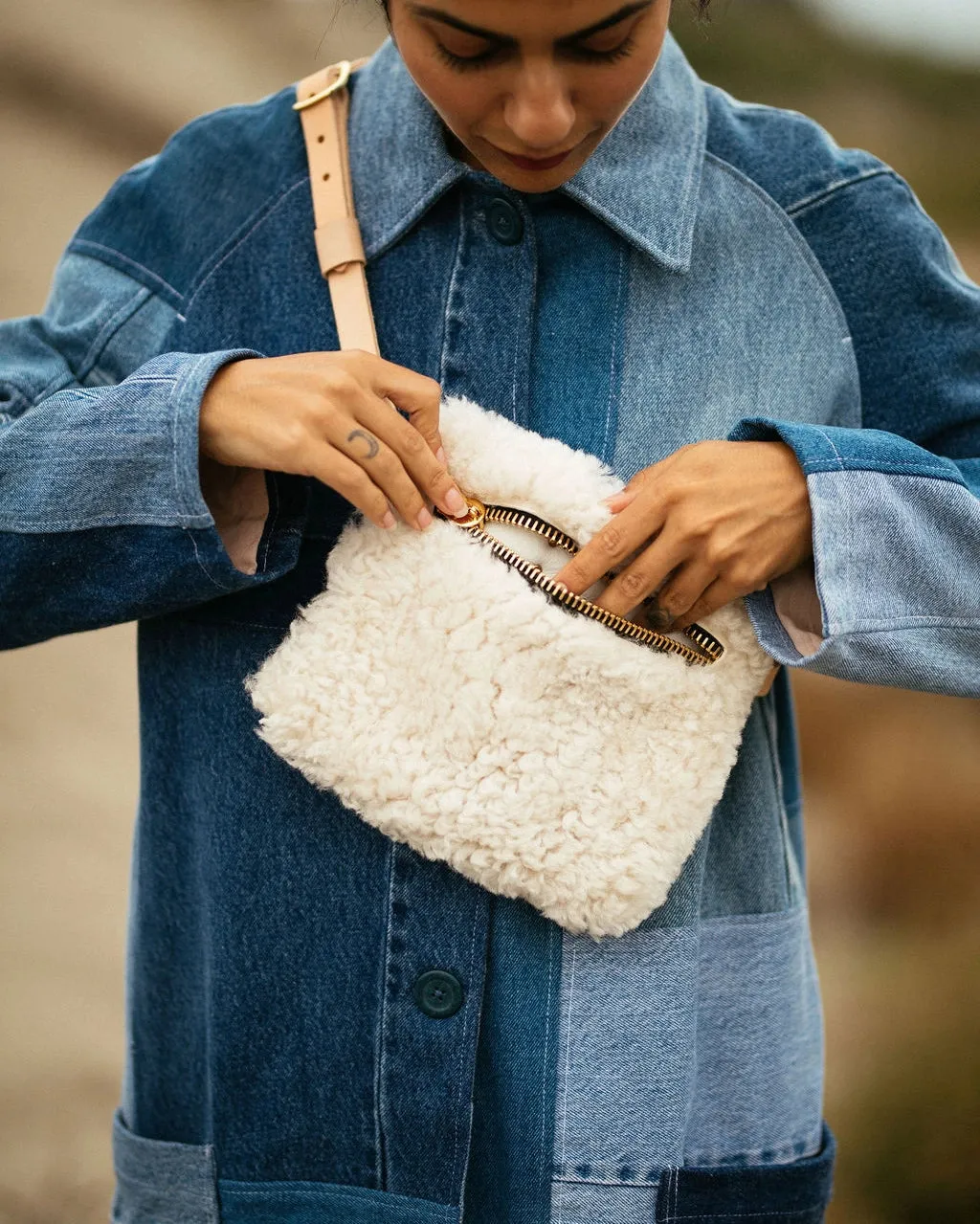 Cream Shearling Fanny Pack