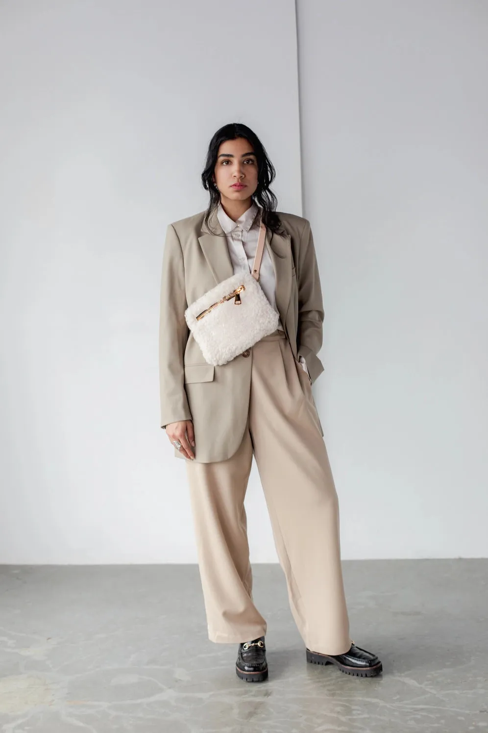 Cream Shearling Fanny Pack