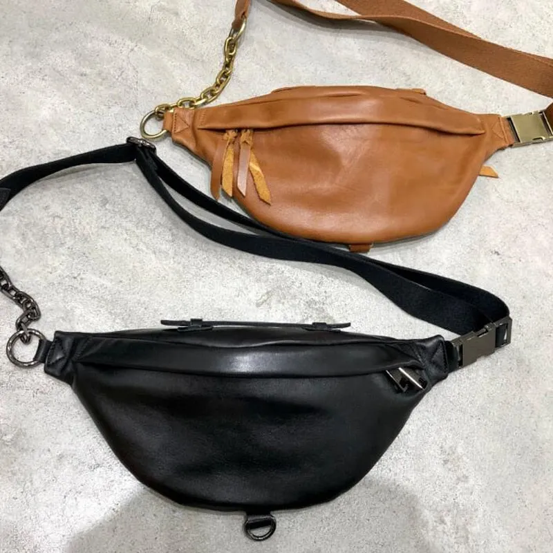 Crescent Carry Leather Crossbody Bag Chest Bag - Black/Brown - One Size