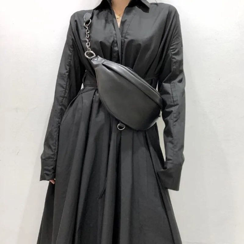 Crescent Carry Leather Crossbody Bag Chest Bag - Black/Brown - One Size