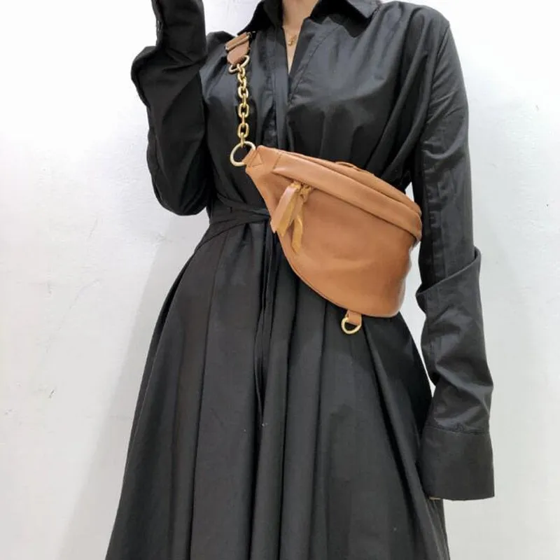 Crescent Carry Leather Crossbody Bag Chest Bag - Black/Brown - One Size