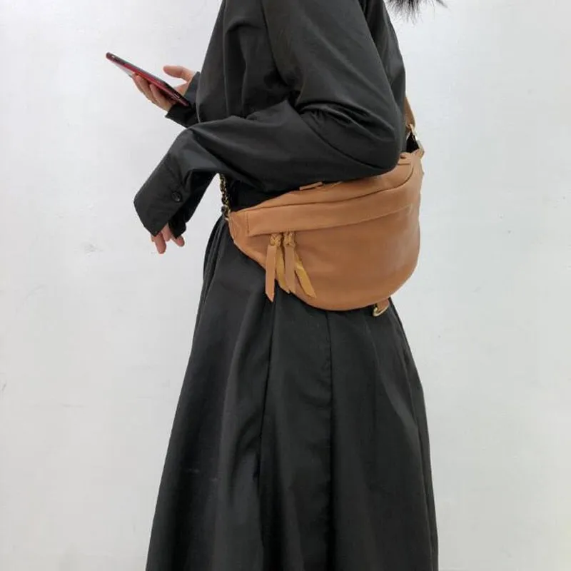 Crescent Carry Leather Crossbody Bag Chest Bag - Black/Brown - One Size