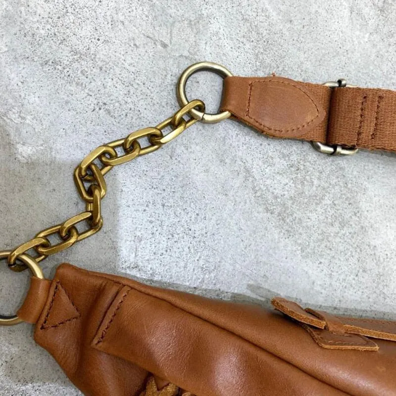 Crescent Carry Leather Crossbody Bag Chest Bag - Black/Brown - One Size