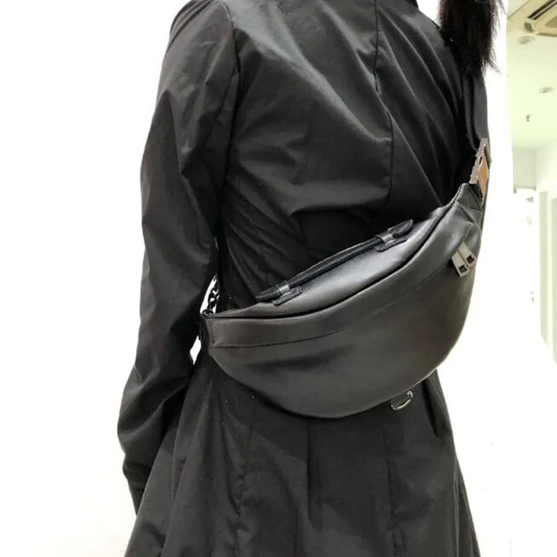 Crescent Carry Leather Crossbody Bag Chest Bag - Black/Brown - One Size