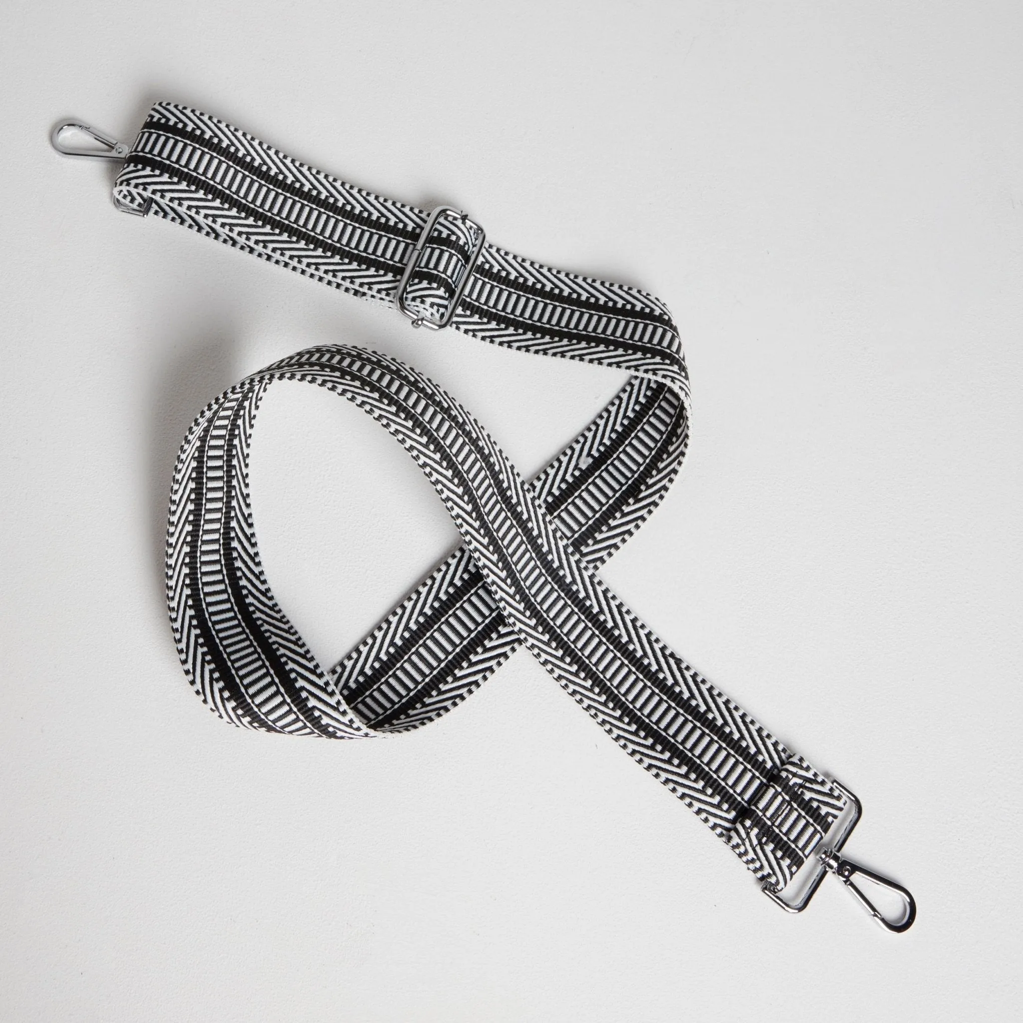 Crossbody Strap - Black & White Chevron (Silver Hardware)