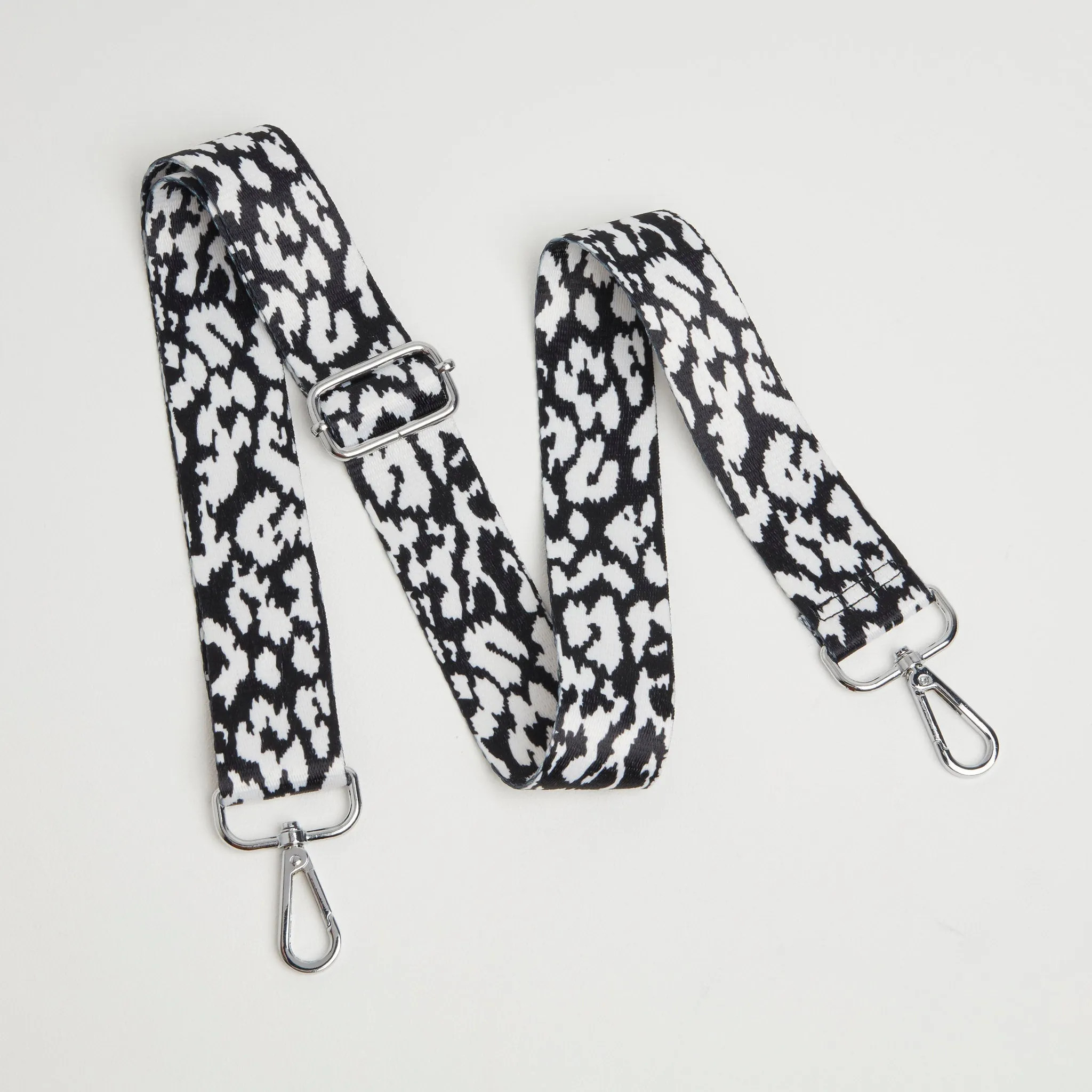 Crossbody Strap - White and Black Leopard Print (Silver Hardware)