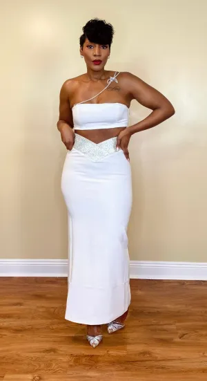 CRYSTAL TRIM SKIRT SET (WHITE)