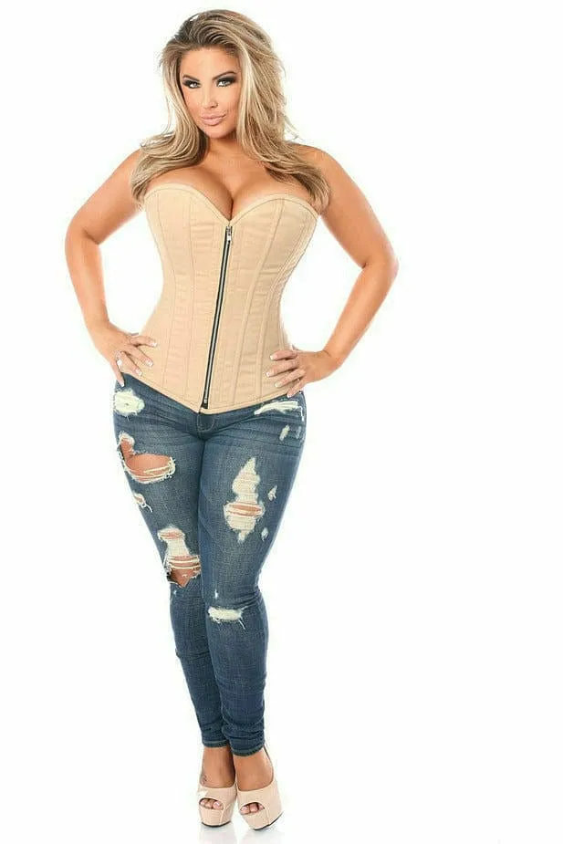Deluxe Tan Cotton Steel Boned Corset with Zipper