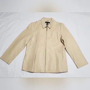 DIALOGUE Genuine Leather Jacket Beige Women's Size M ~ In EXCELLENT Condition!!