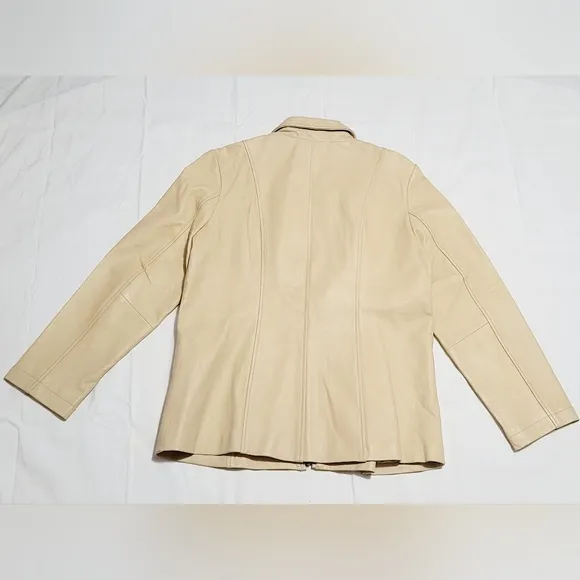 DIALOGUE Genuine Leather Jacket Beige Women's Size M ~ In EXCELLENT Condition!!
