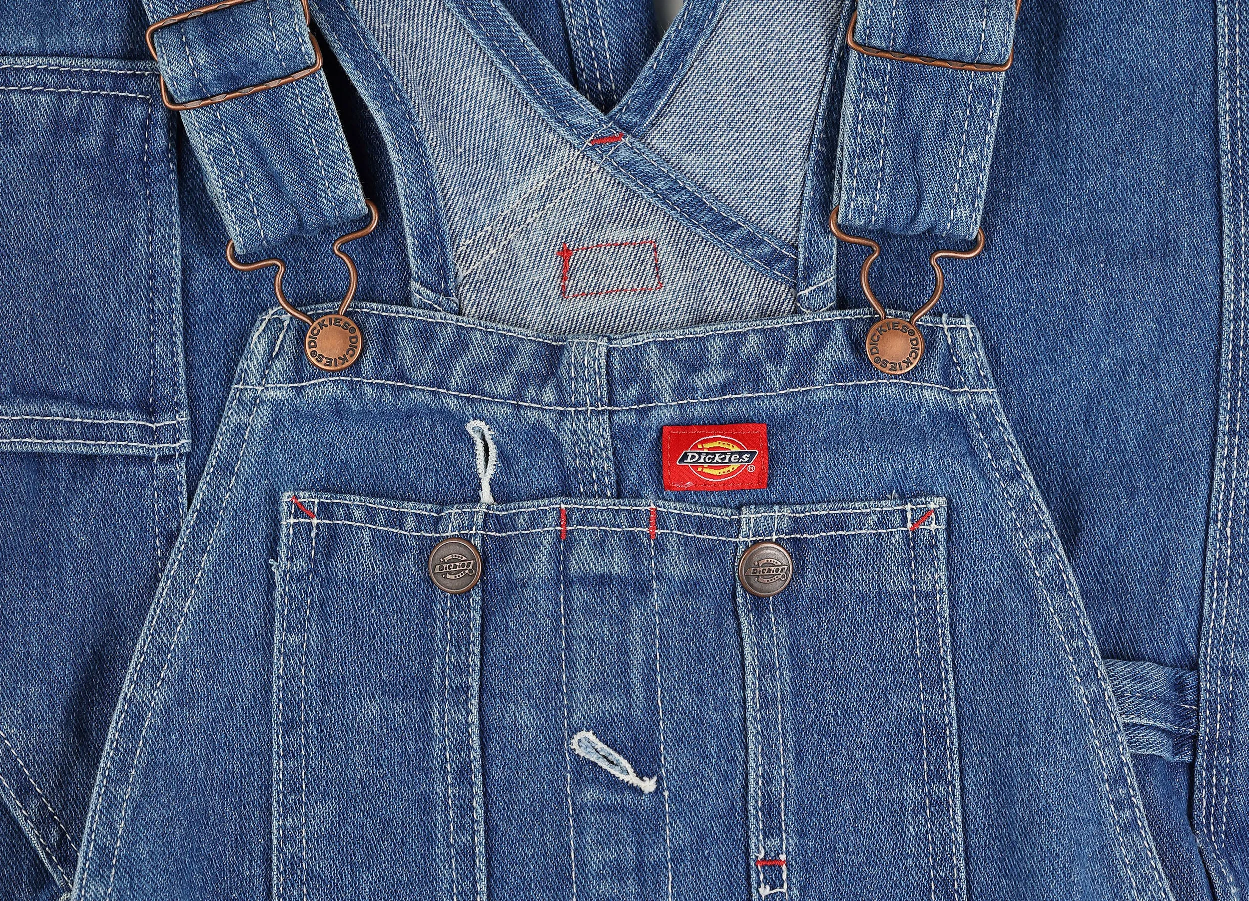 Dickies Full Length Denim Dungarees - Blue - S