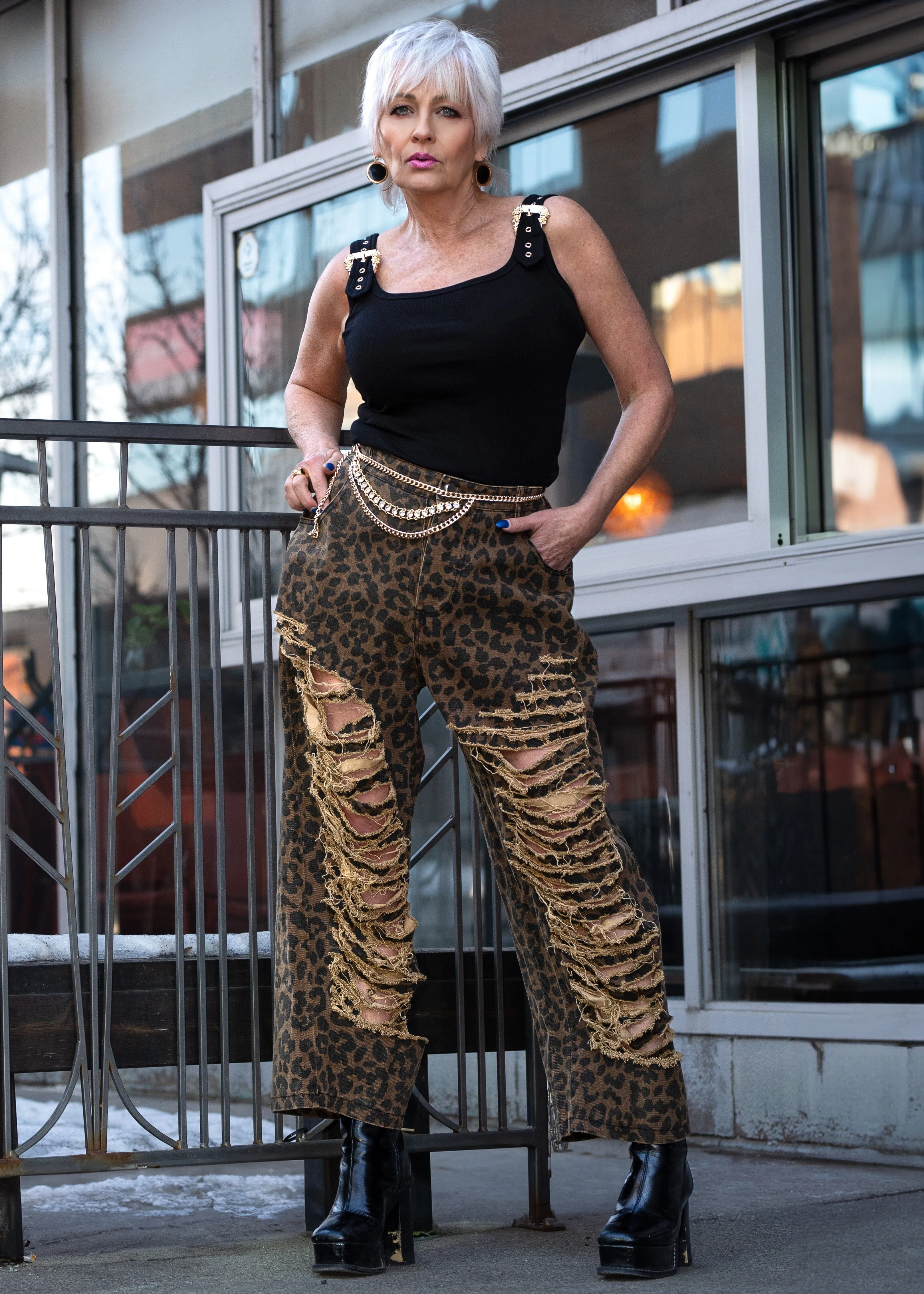 Distressed Denim Leopard P