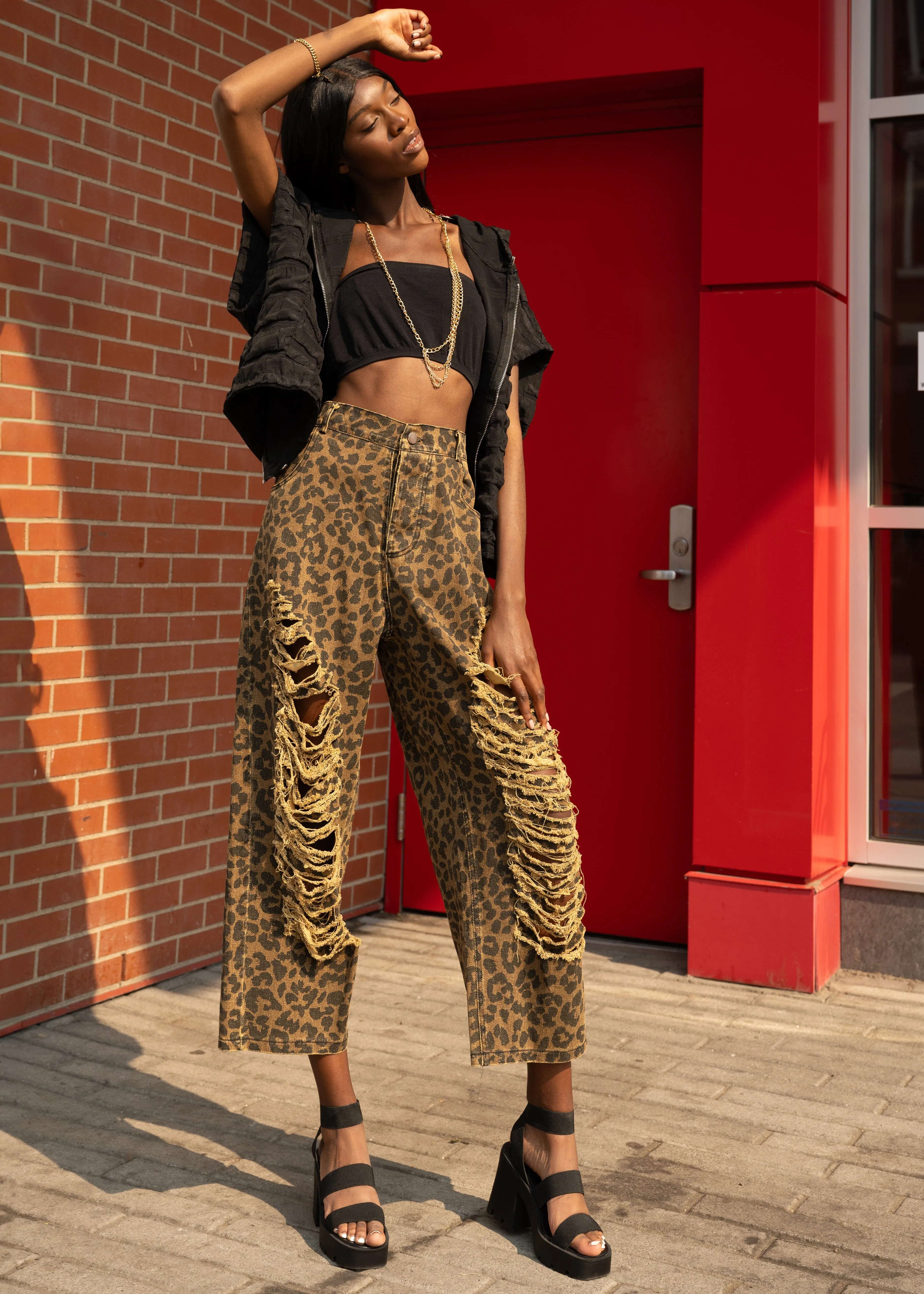 Distressed Denim Leopard P