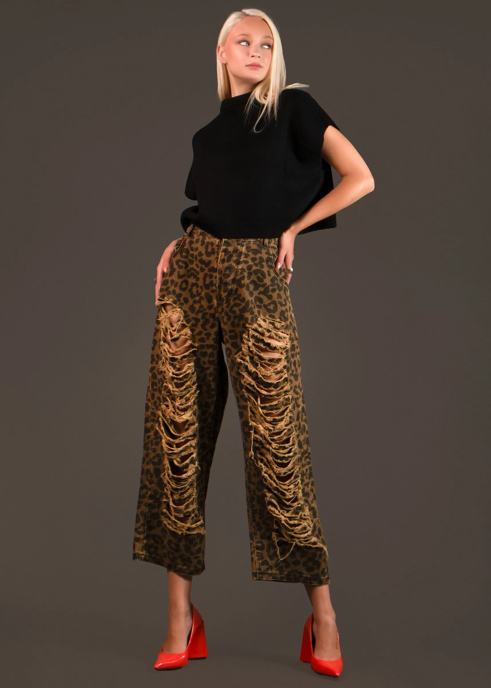 Distressed Denim Leopard P