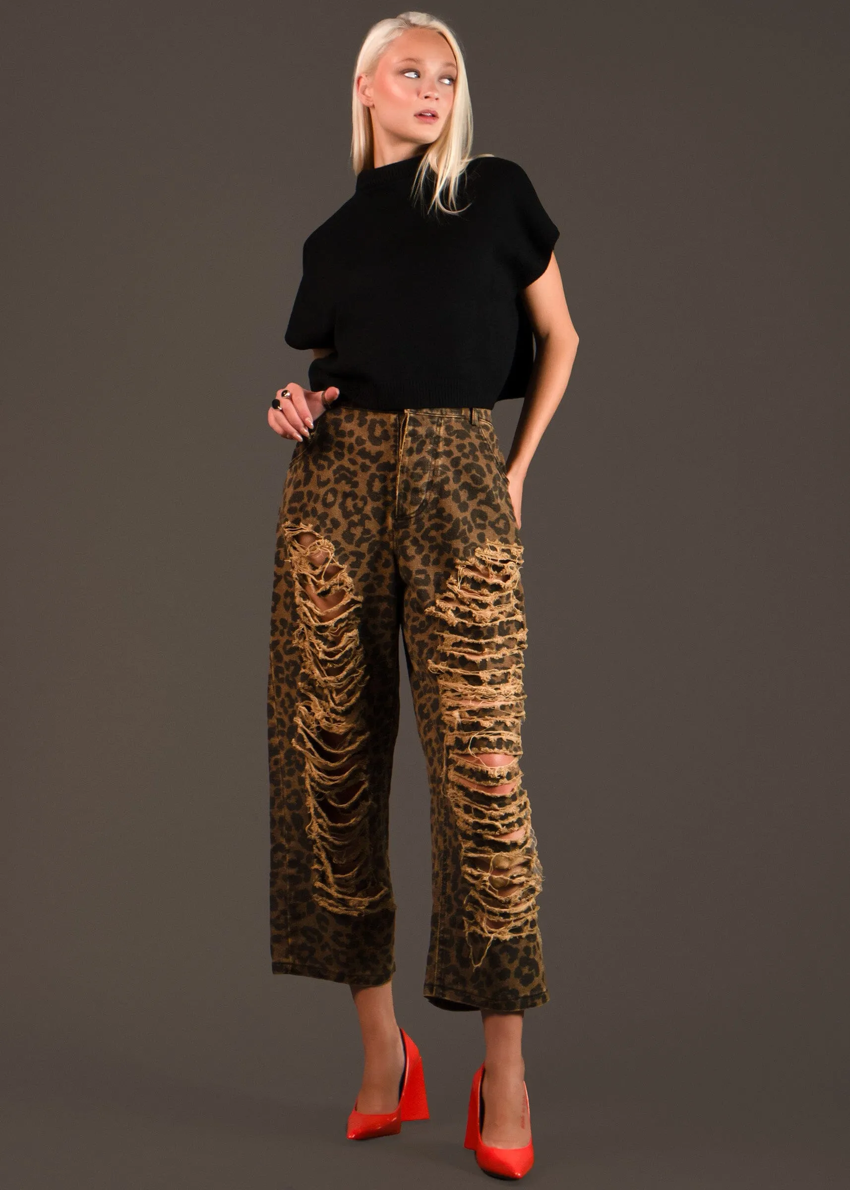 Distressed Denim Leopard P
