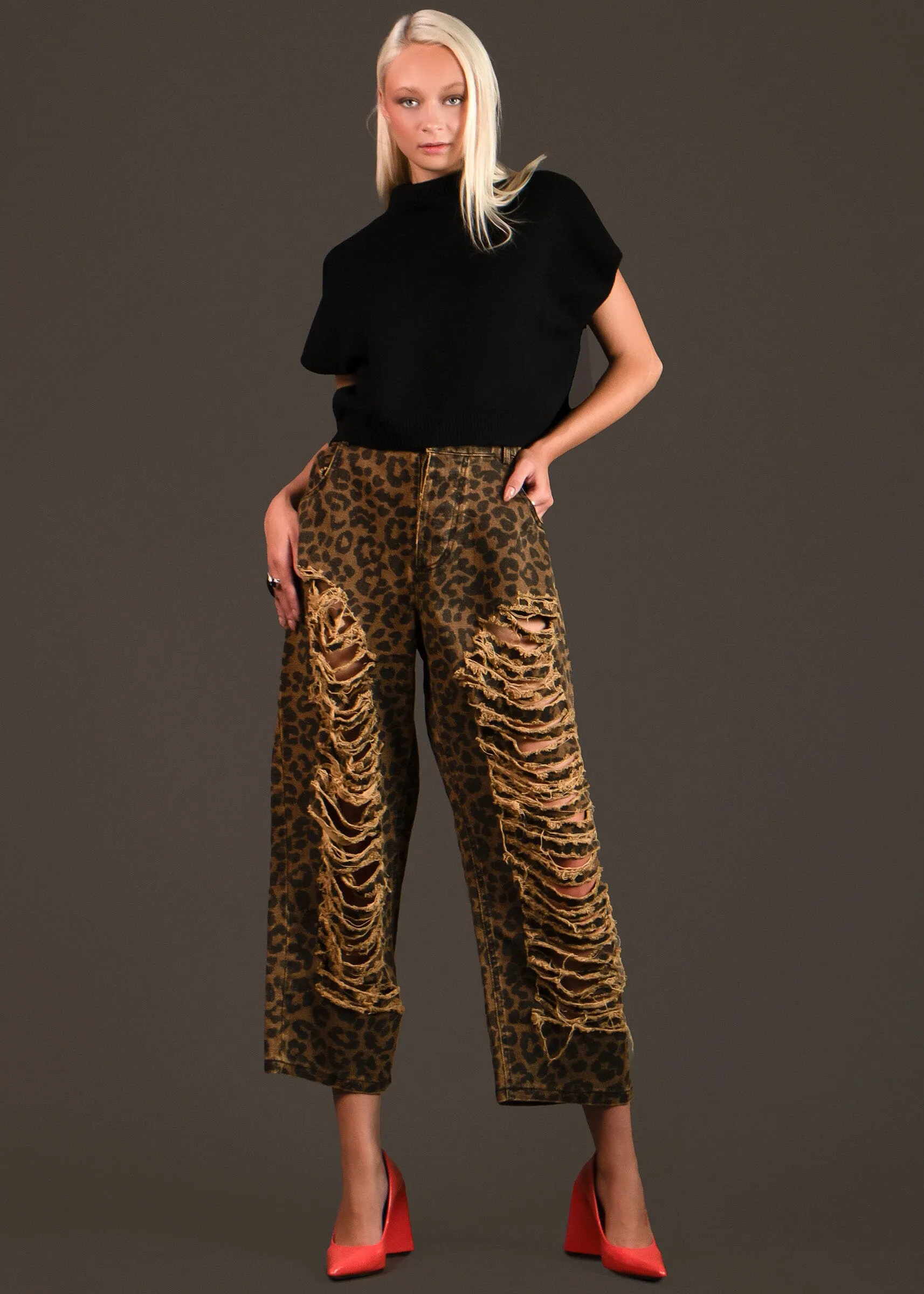 Distressed Denim Leopard P