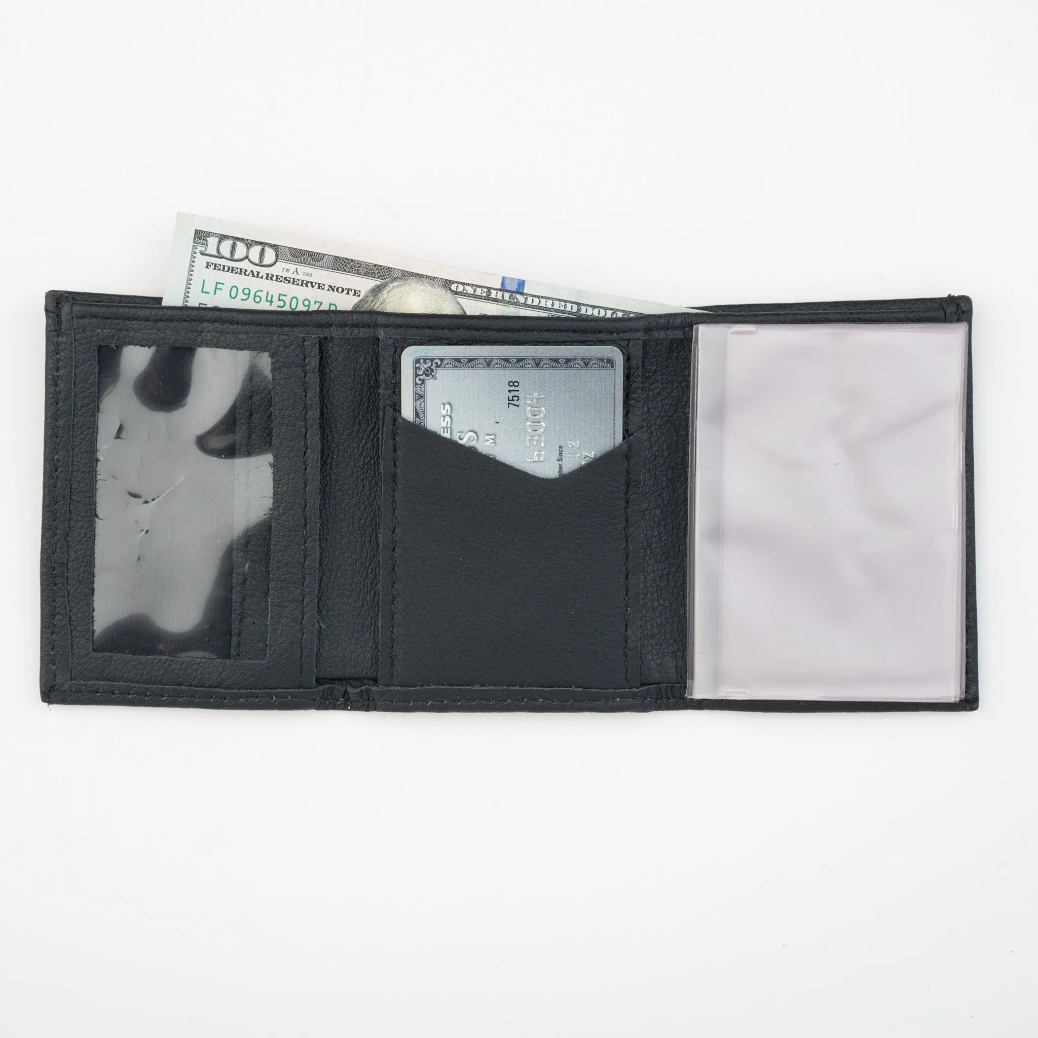 Distressed Leather Tri-Fold Wallet- Eagle Head w/ Scroll