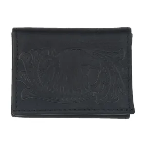 Distressed Leather Tri-Fold Wallet- Eagle Head w/ Scroll