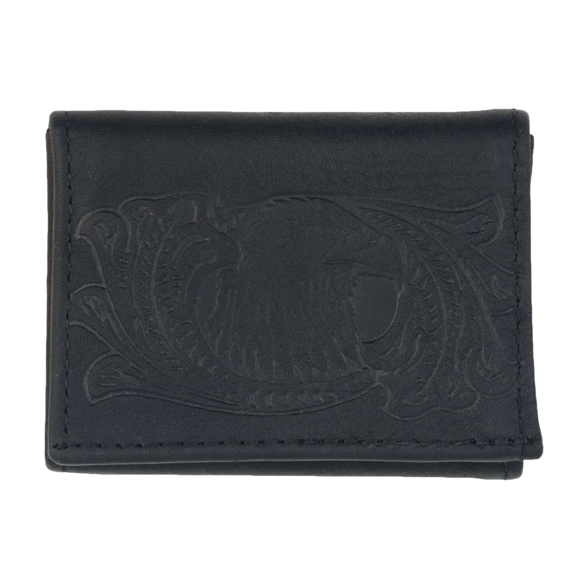 Distressed Leather Tri-Fold Wallet- Eagle Head w/ Scroll