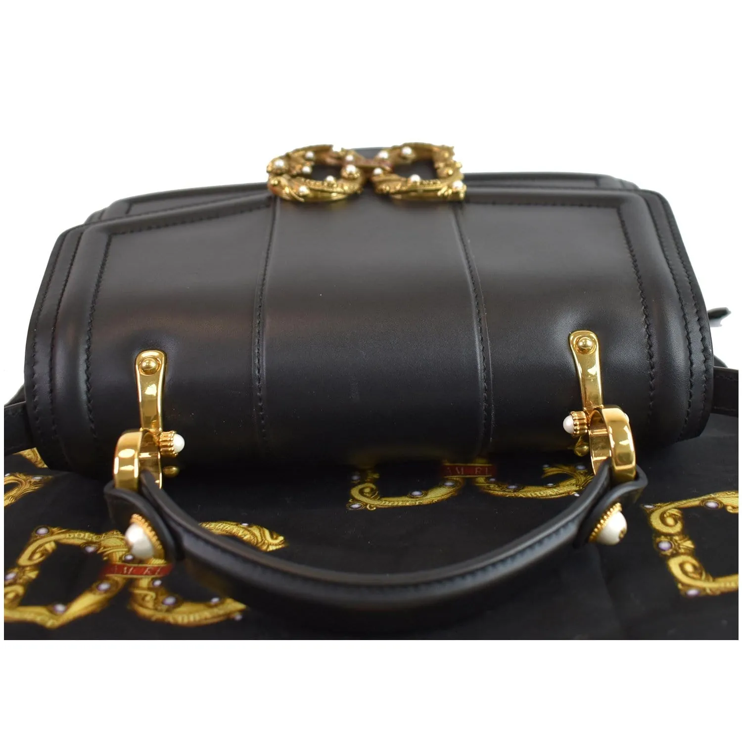 DOLCE & GABBANA Amore Calfskin Leather Shoulder Bag Black