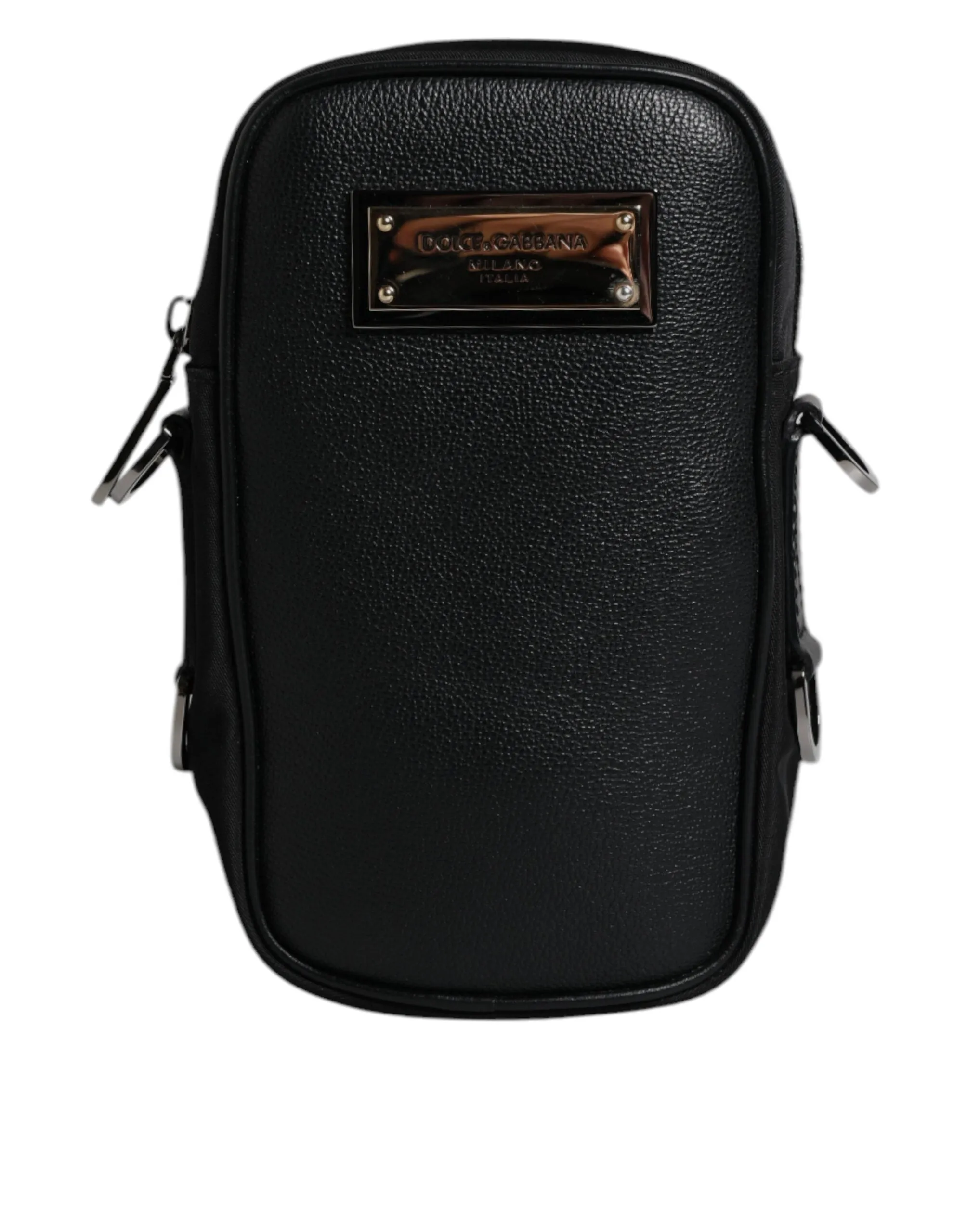Dolce & Gabbana Black Nylon Leather Logo Plaque Crossbody Sling Bag