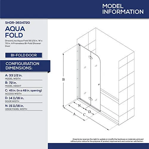 DreamLine SHDR-3634720-01 Shower Door, 33.5" W x 72" H, Chrome