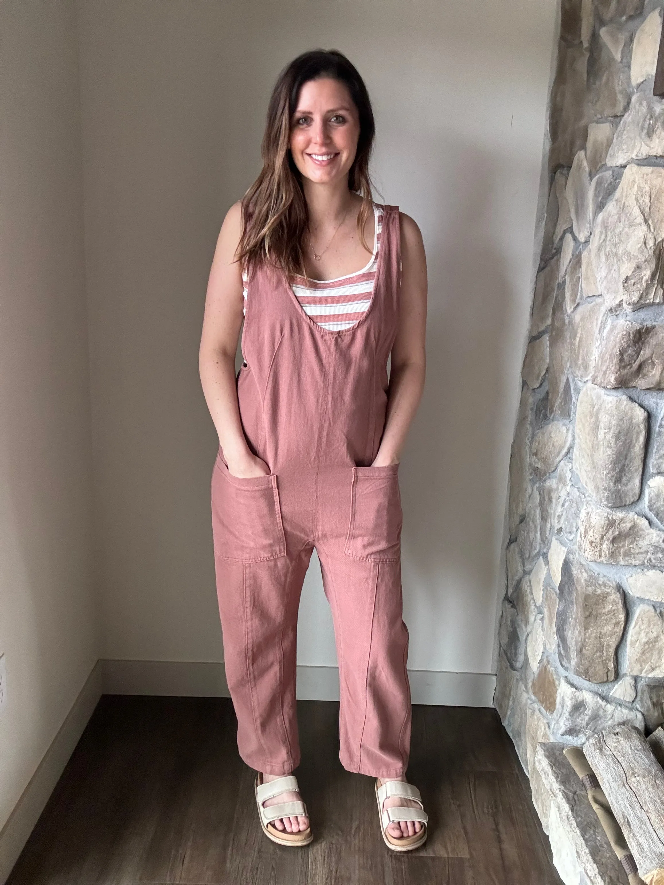dusty rose high roller jumpsuit