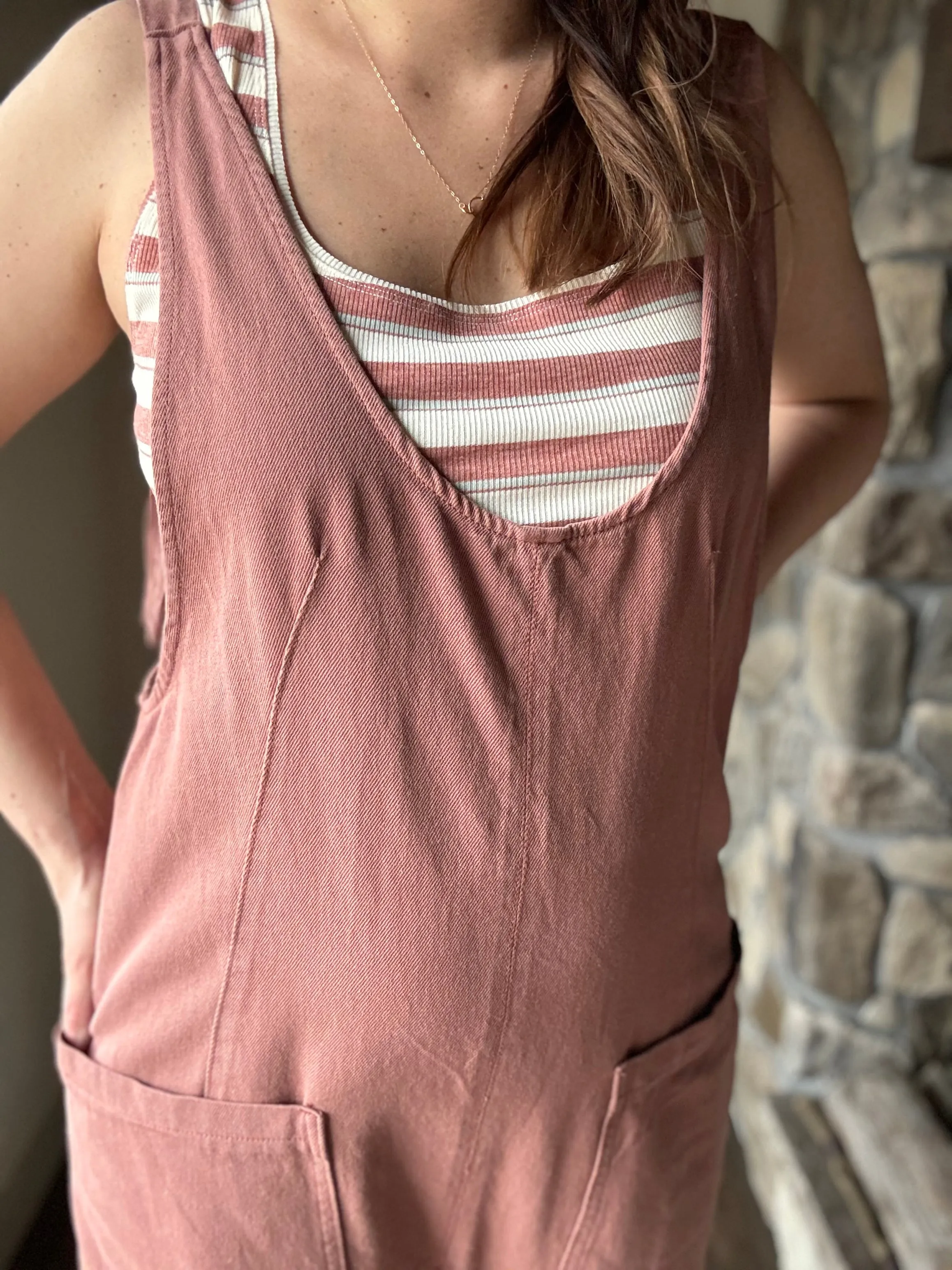 dusty rose high roller jumpsuit