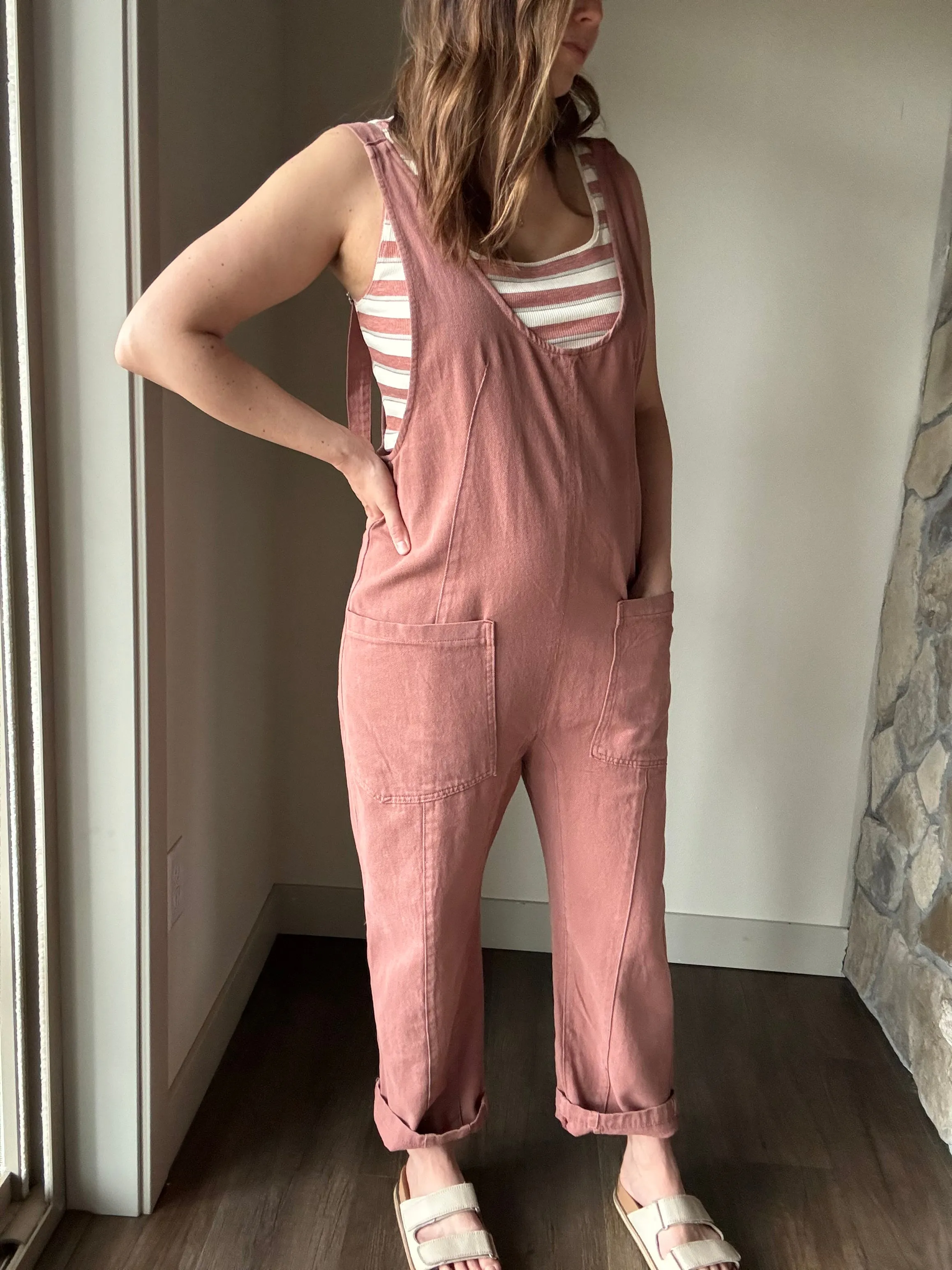 dusty rose high roller jumpsuit