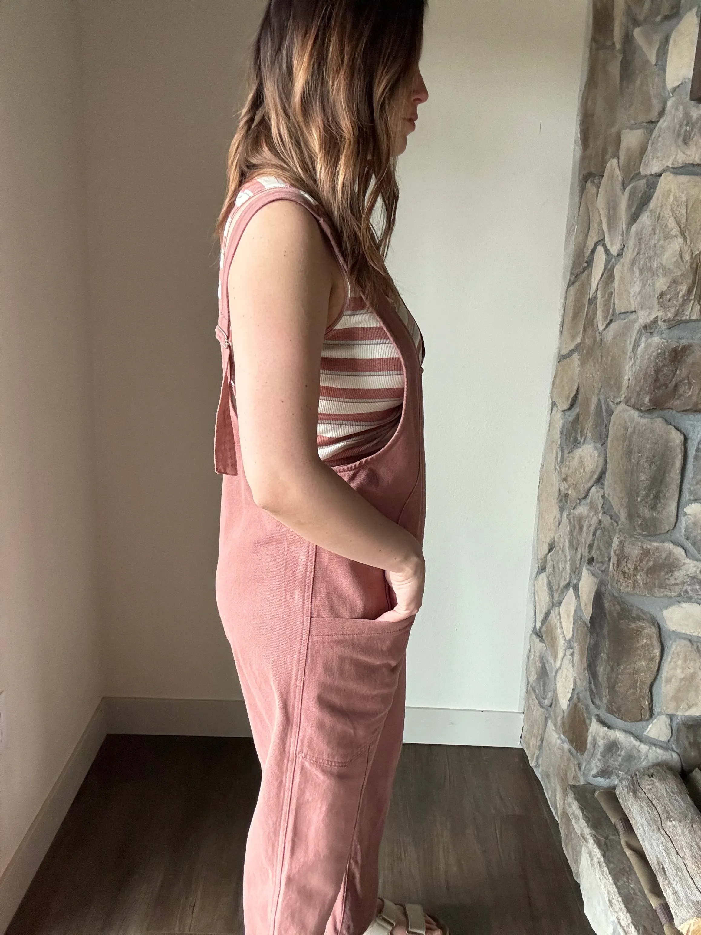 dusty rose high roller jumpsuit