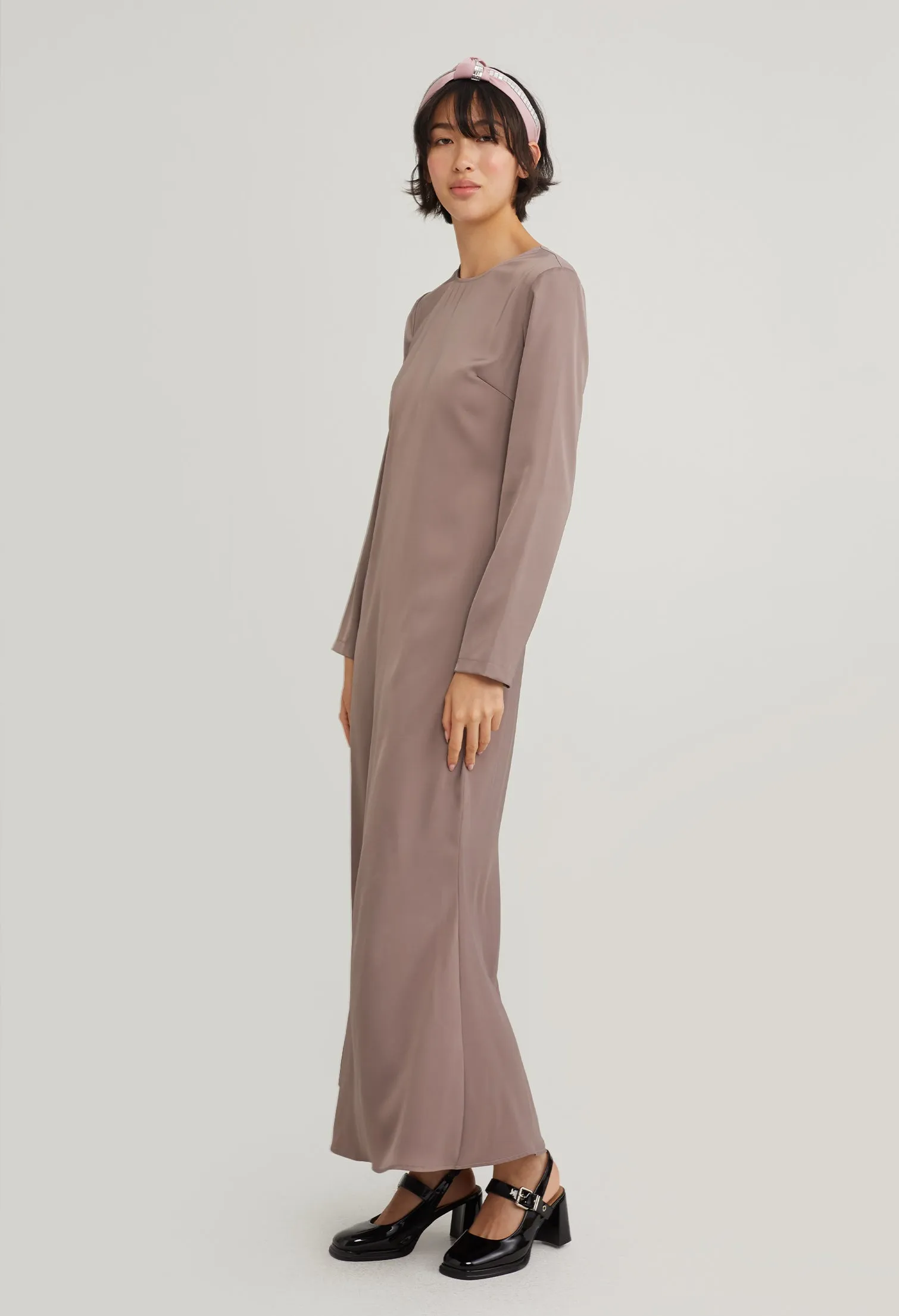 Elegant Satin Long Sleeve Maxi Dress