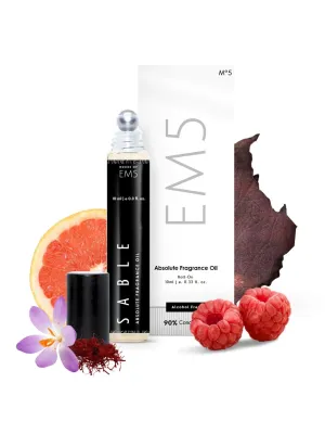 EM5™ Sable Perfume Oil Roll On (Attar) 90% Concentrate Non-Alcoholic for Men and Women, Strong and Long Lasting | Fruity Leather Aromatic Fragrance Perfume Oil | 10ml Roll-On Easy to Carry and Travel Friendly