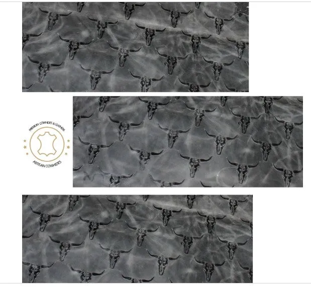 Embossed LEATHER Sheets, Charcoal Black Pull Up Longhorn Embossed | 12"x12", 12"x18", 12"x24" Precuts Sheets for Crafts
