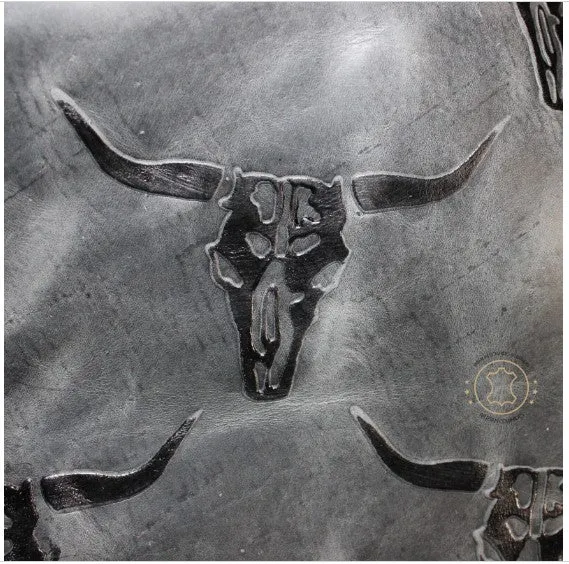 Embossed LEATHER Sheets, Charcoal Black Pull Up Longhorn Embossed | 12"x12", 12"x18", 12"x24" Precuts Sheets for Crafts