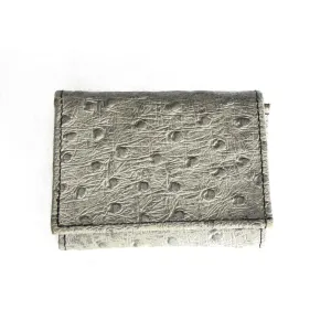 Embossed Ostrich Print Tri-Fold Wallet- Gray