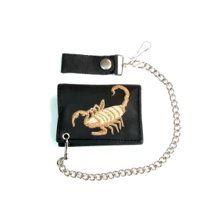Embroidered Tri-Fold Wallet w/ Chain- Scorpion