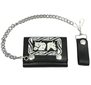Embroidered Tri-Fold Wallet w/Chain- Donkey/Horse