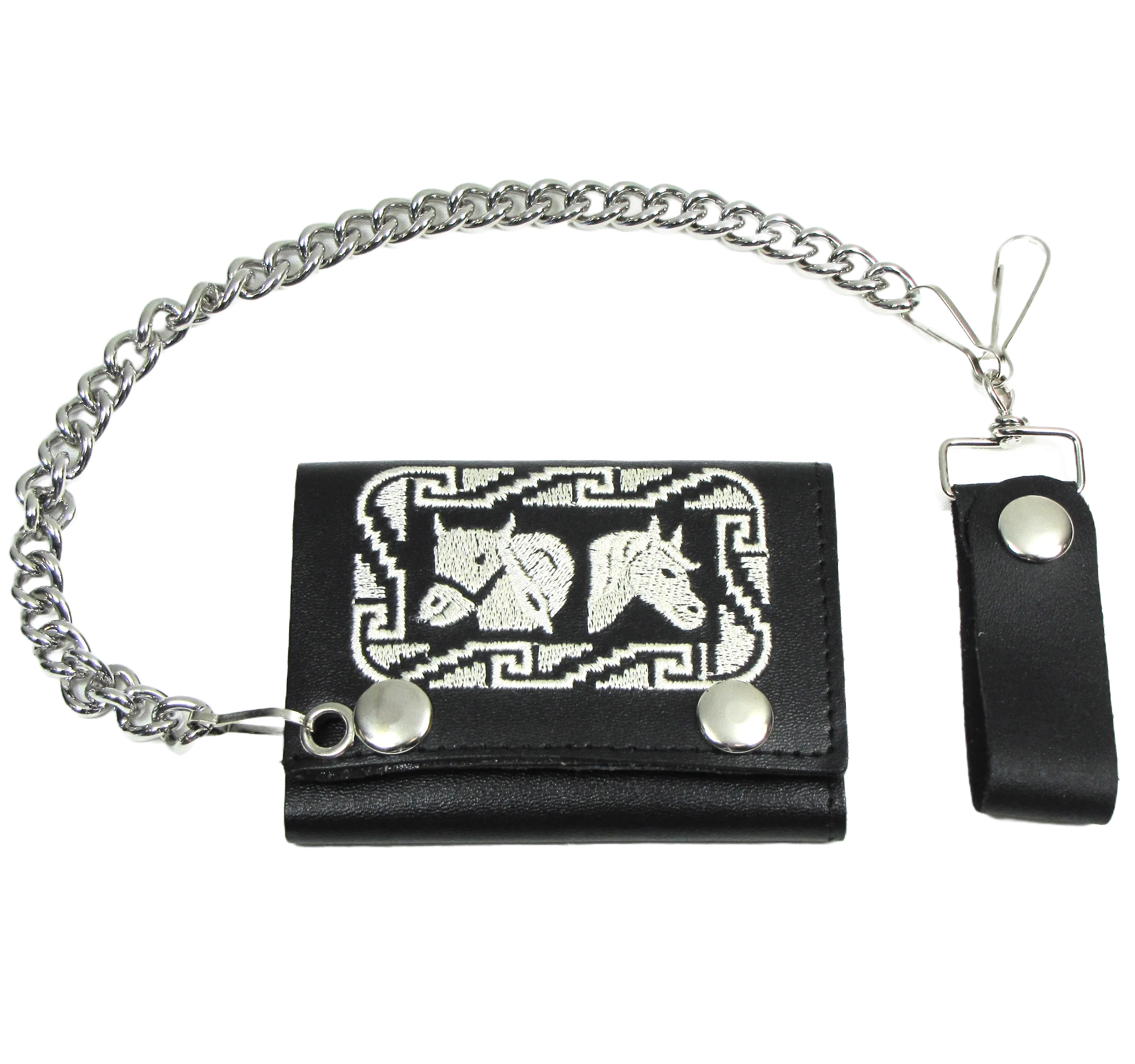 Embroidered Tri-Fold Wallet w/Chain- Donkey/Horse