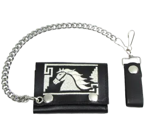Embroidered Tri-Fold Wallet w/Chain- Horse Head