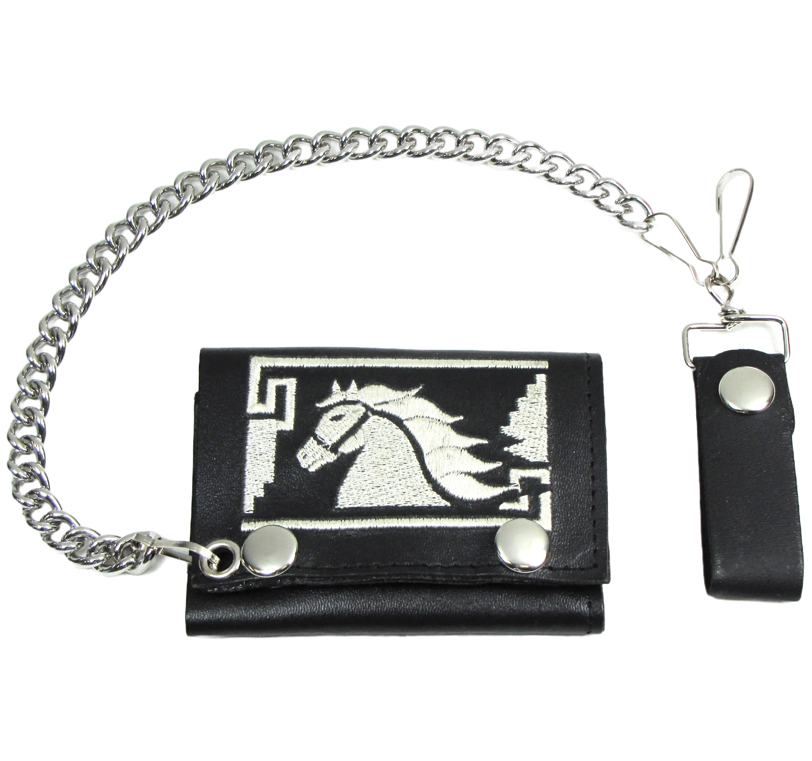 Embroidered Tri-Fold Wallet w/Chain- Horse Head