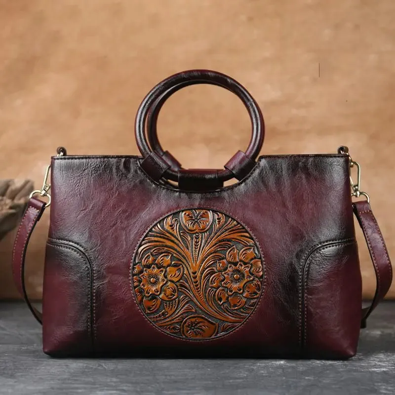 Emilia Retro Embossed Handbag Crossbody Bag Satchel for Women - One Size