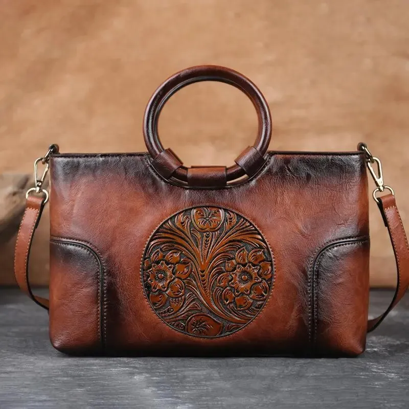 Emilia Retro Embossed Handbag Crossbody Bag Satchel for Women - One Size
