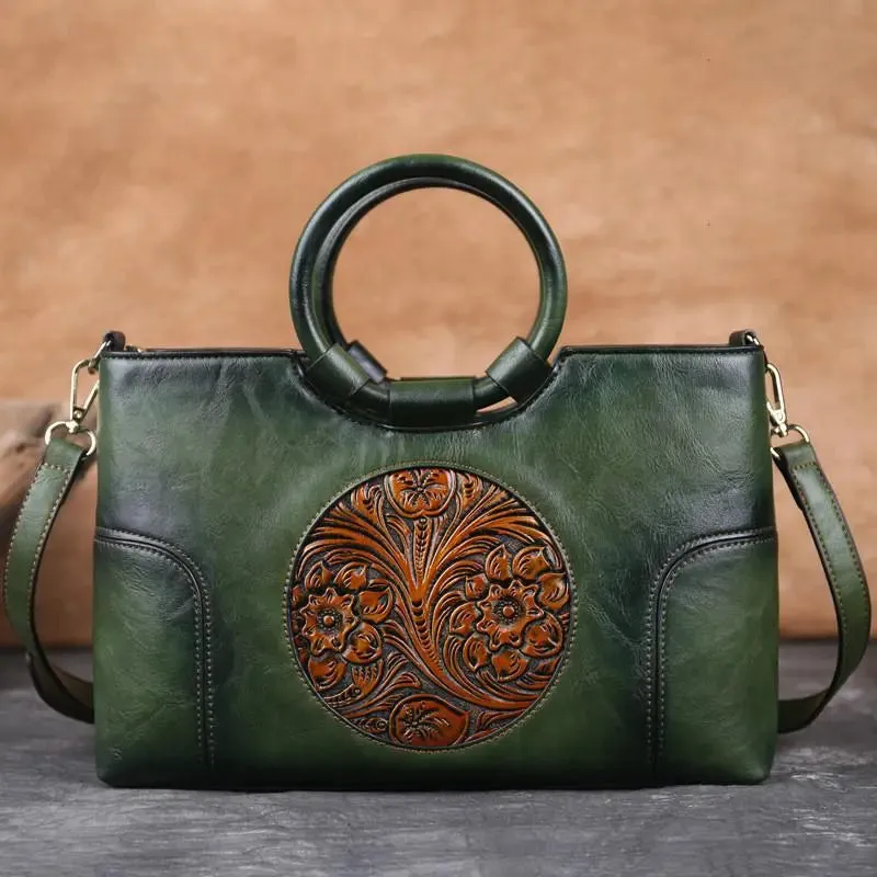 Emilia Retro Embossed Handbag Crossbody Bag Satchel for Women - One Size