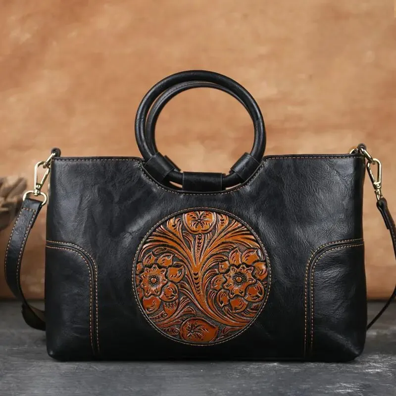 Emilia Retro Embossed Handbag Crossbody Bag Satchel for Women - One Size