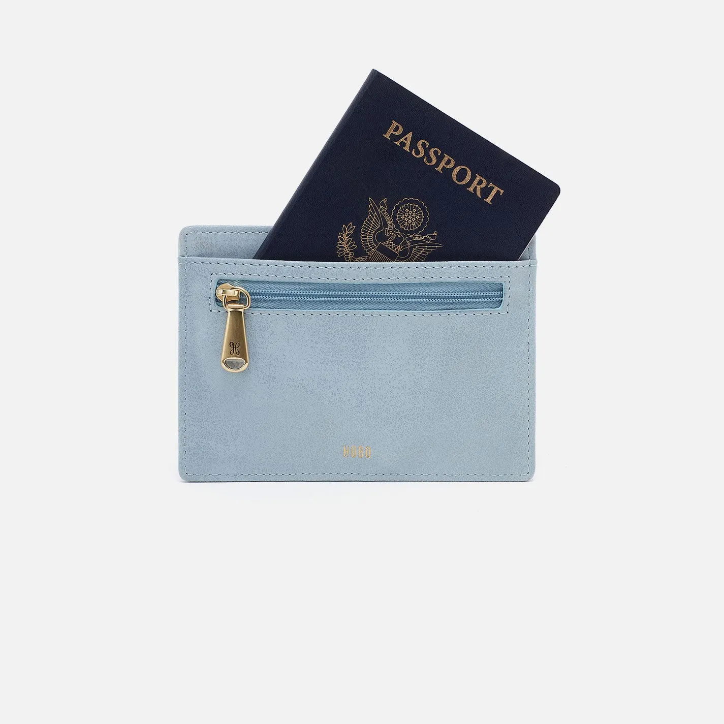 Euro Slide Card Case In Buffed Leather - Sky