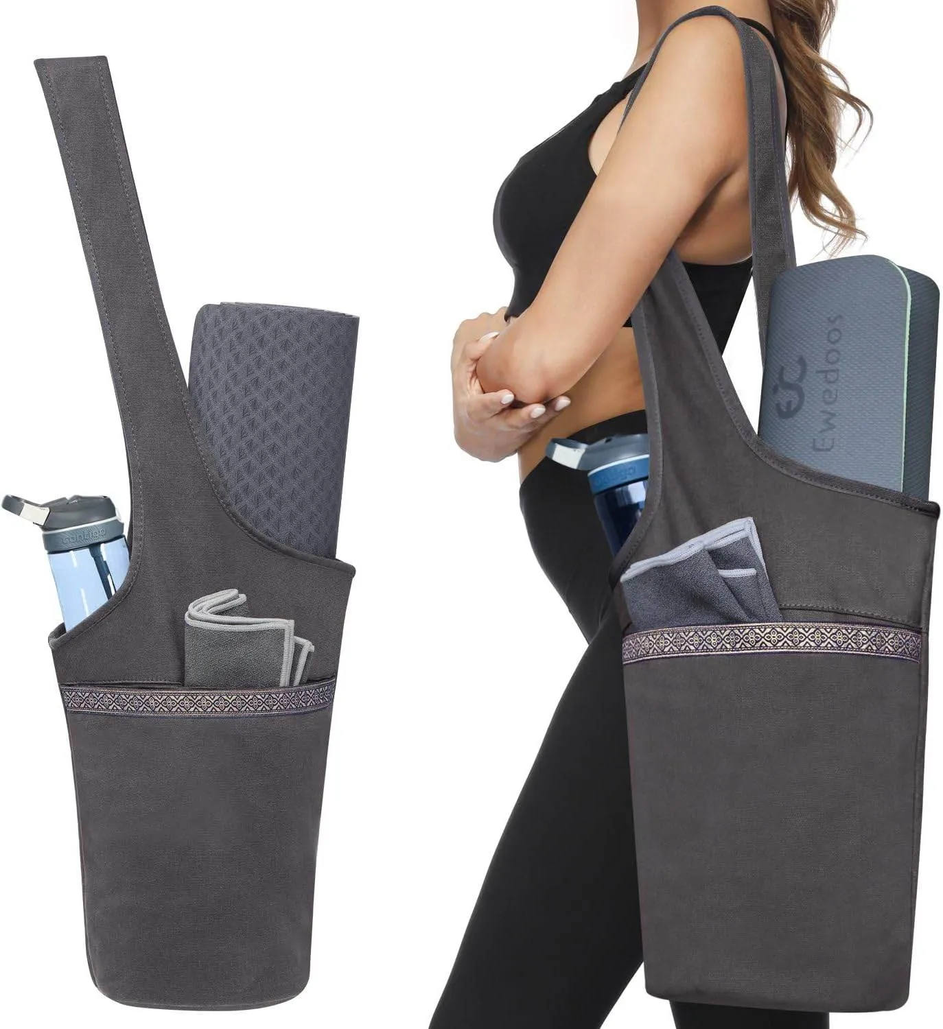 Ewedoos Yoga Mat Bag Yoga Bags with Large Size Pocket and Zipper Pocket, Fit Most Size Mats