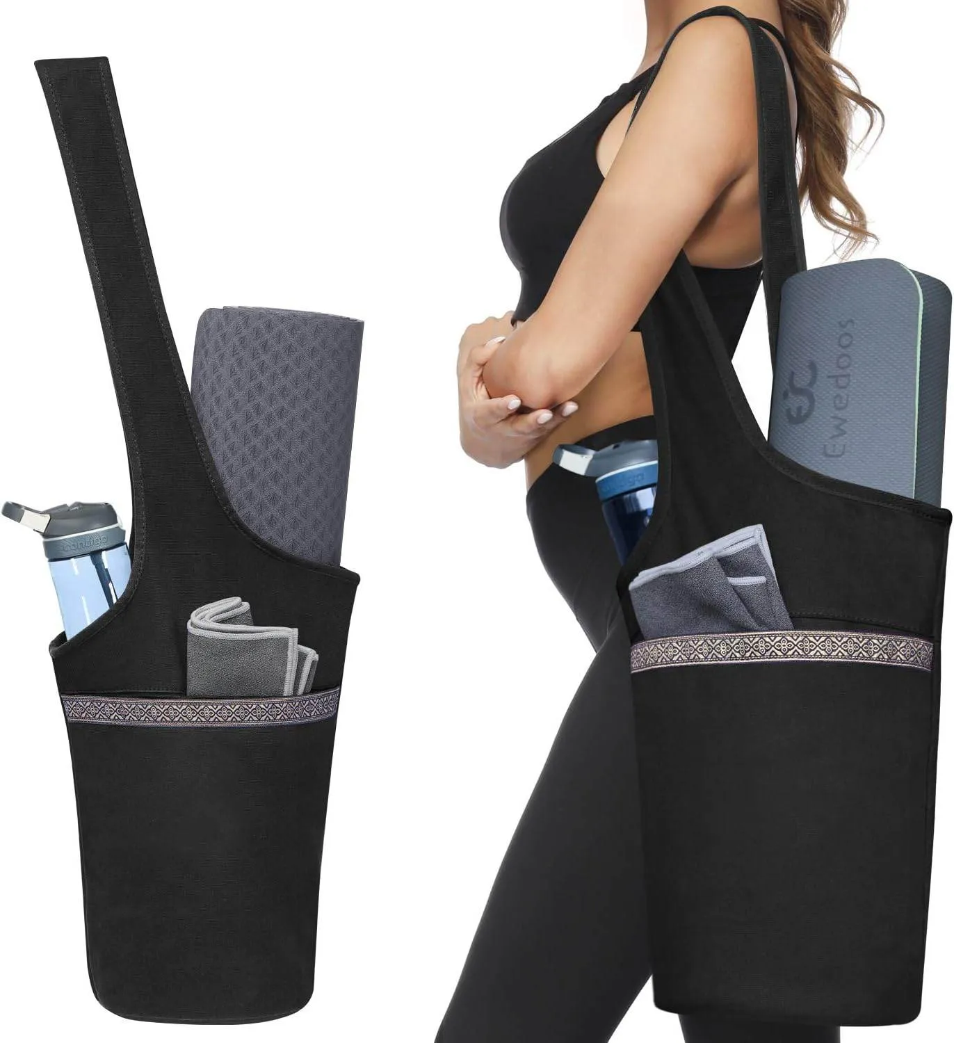 Ewedoos Yoga Mat Bag Yoga Bags with Large Size Pocket and Zipper Pocket, Fit Most Size Mats