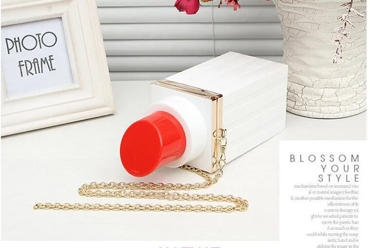 Fashion Lipstick Shape Lip Gloss Luxury Shoulder Bags Evening Bags Purses Women Clutch Vintage Chain Messenger Bags Handbag